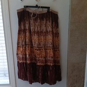 Liz & Me Brown Tones Tierd Cotton Maxi Skirt